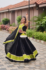 Navratri Festival Black Cotton Gamthi Work Lehenga Choli