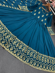 Gorgeous Teal Blue Color Sequence Embroidery Work Gown