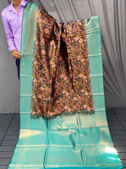Blissful Kanchi Silk Multi And Teal Blue Color Saree