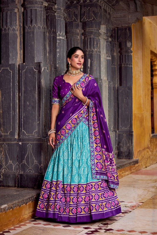 Ravishing Sky Blue Tasar Silk Lehenga Choli