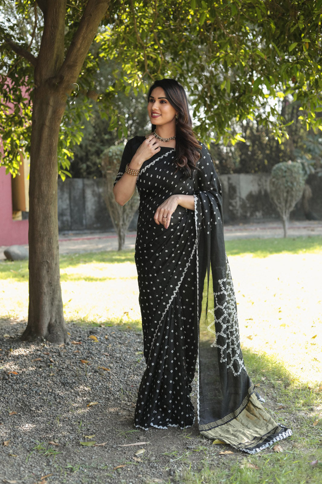 Superhit Black Color Original Bandhej Silk Saree