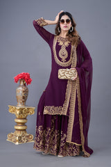 Peaceful Sequence Work Wine Color Palazzo With Dupatta Set