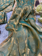 Gorgeous Box Pattern Teal Blue Color Saree