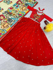 Lovely Kalamkari Print Real Handwork Red Color lehenga choli