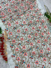 Multi Sequence Work White Color Saree