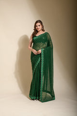 Beautiful Ready To Wear Green Color Sequence Work Saree