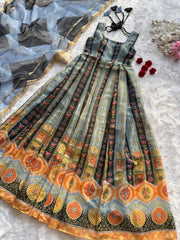 Stylish Multi Color Organza Digital Work Gown