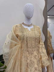Attractive Chinon Silk Cream Color Sharara Suit