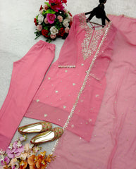 Exclusive Pink Georgette Sequence Work Straight Suit