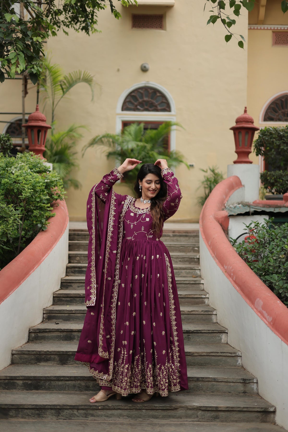 Wedding & Party Wear Embroidered Work Wine Color Sharara Suit