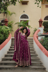 Wedding & Party Wear Embroidered Work Wine Color Sharara Suit