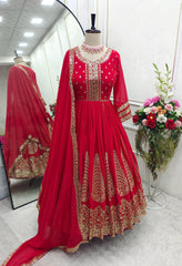 Wedding & Party Wear Embroidery Sequence Work Red Color Gown