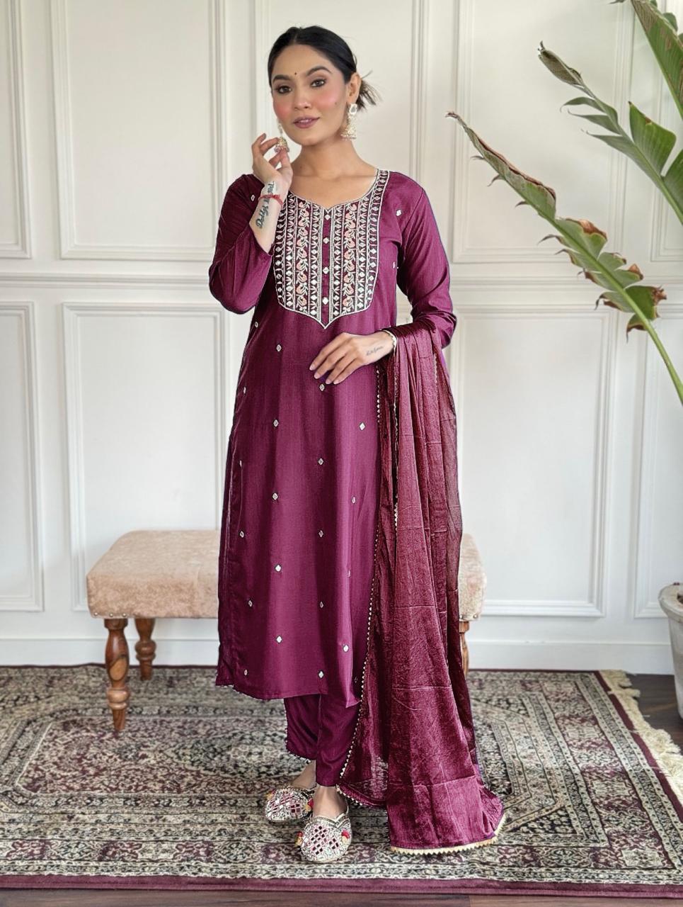 Superhit Heavy Reyon Wine Color Salwar Suit