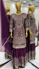 Outstanding Sequence Work Wine Color Sharara Suit