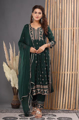 Delightful Foil Print Green Color Salwar Suit