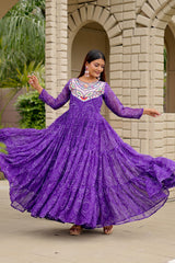 Ravishing Pink Georgette Embroidery Work Gown
