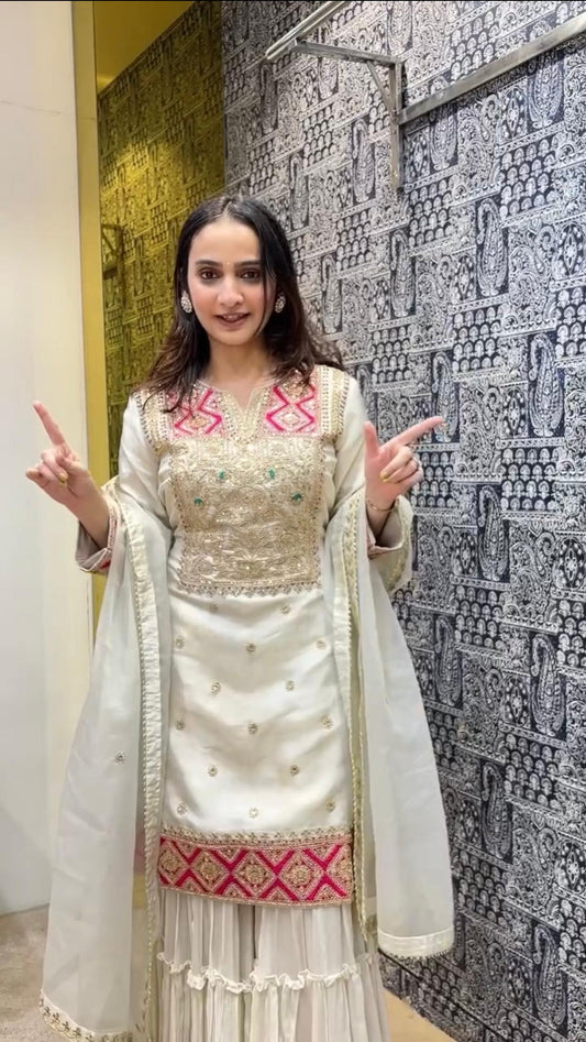 Good Looking Sequence Work White Color Sharara Suit