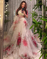 Admiring White Organza Floral Printed Lehenga Choli