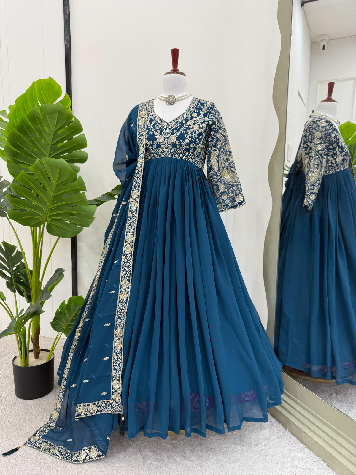Designer Heavy Work Navy Blue Color Gown