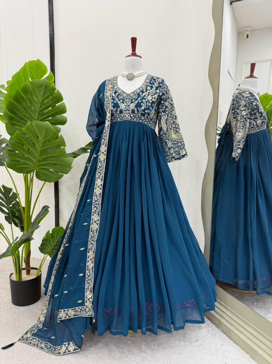 Designer Heavy Work Navy Blue Color Gown