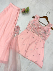 Good Looking Embroidery Work Peach Color Sharara Suit