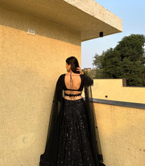 Wedding & Party Wear Georgette Black Color Lehenga Choli