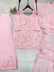 Alluring Pink Georgette Sequence Work Sharara Suit