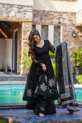 Wonderful Black Georgette Handpainted Anarkali Suit