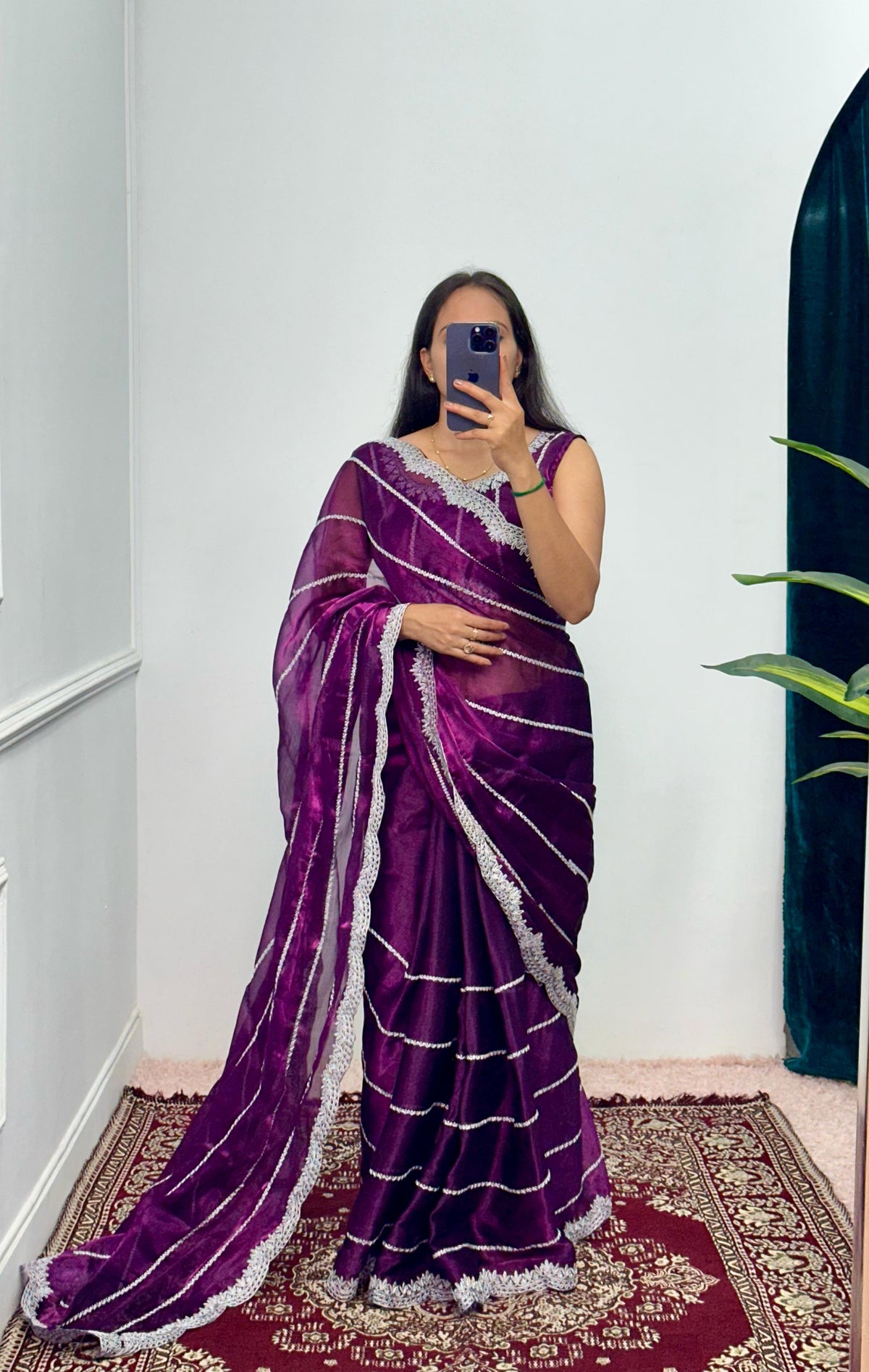Peaceful Embroidery Zari Work Purple Color Saree