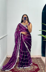 Peaceful Embroidery Zari Work Purple Color Saree