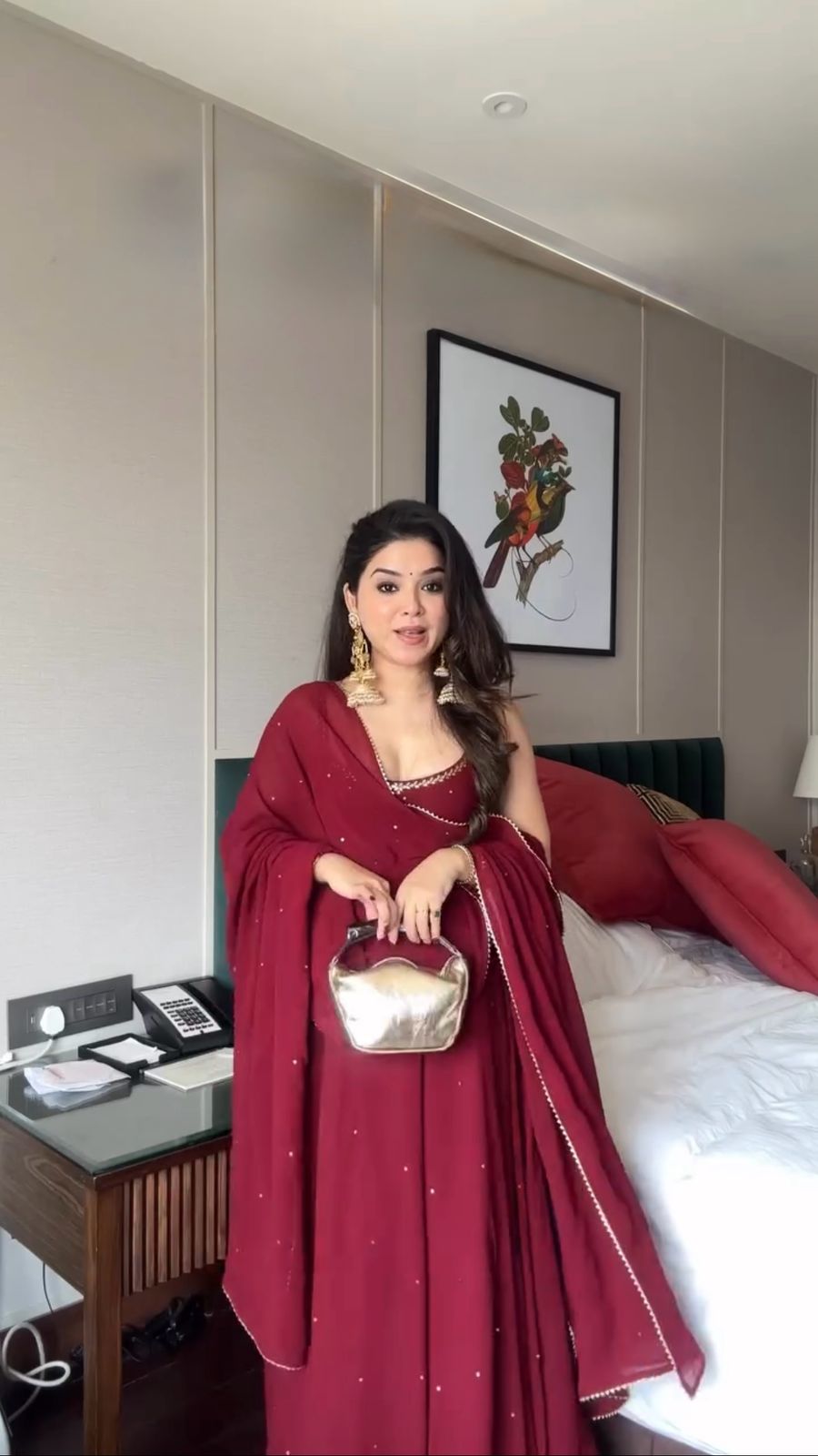 Awesome Real Mirror With Diamond Red Color Gown