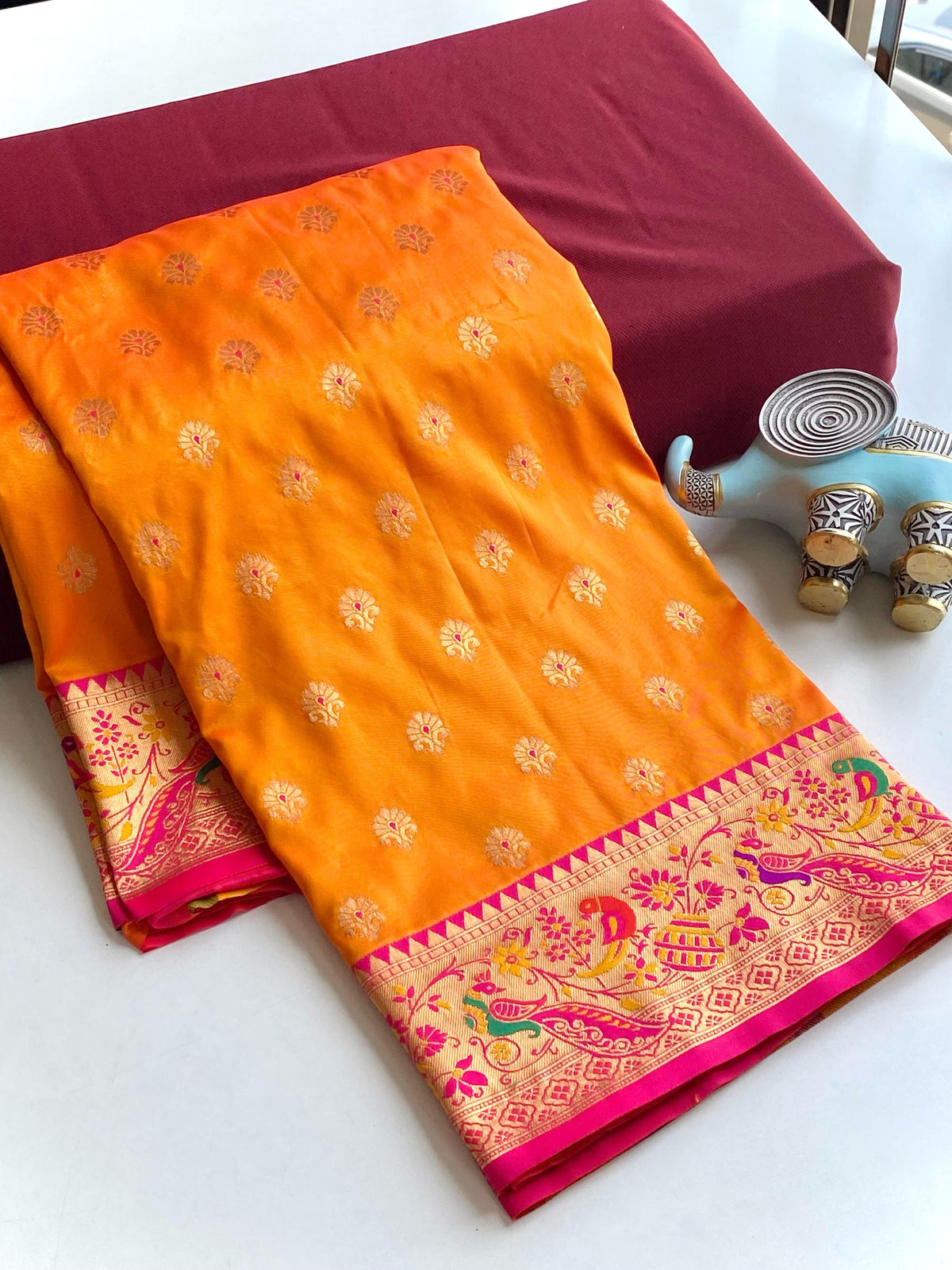 Festive Wear Meenakari Butti Orange Color Paithani silk Saree