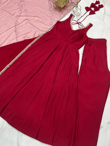 Ravishing Maroon Romansilk Anarkali Work Gown