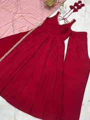 Ravishing Maroon Romansilk Anarkali Work Gown