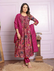 Fashionable Dark Pink Color Round Kurti Pair