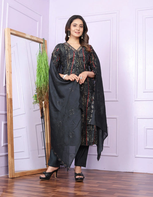 Occasion wear Modal Silk Black Color Kurti Set