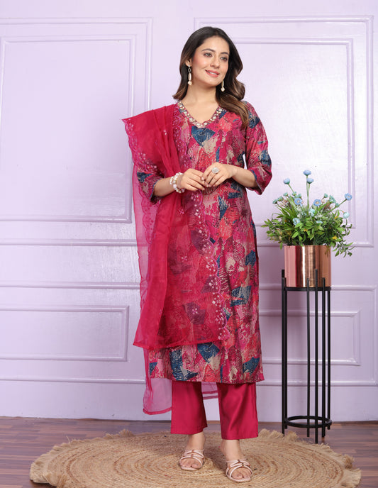 Exclusive Hand Work Straight Pink Color Suit