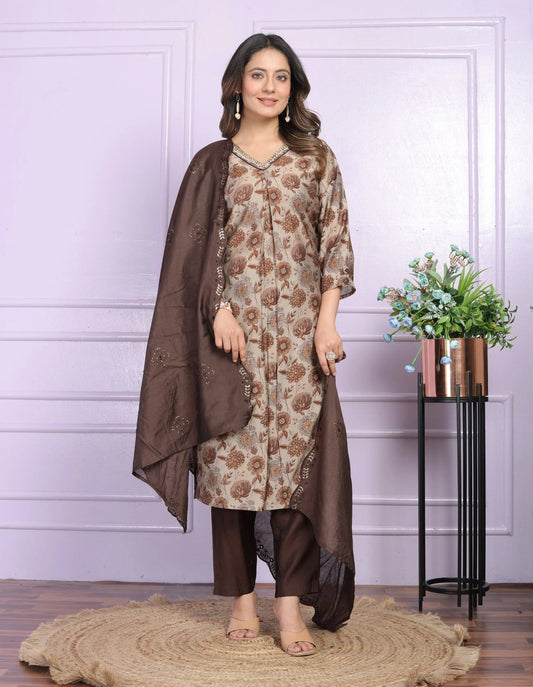 Superhit Brown Color Handwork Salwar Suit