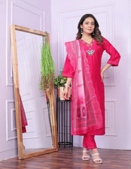 Trendy  V Neck Butterfly Work Pink Color Salwar Suit