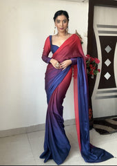 Double Tone Blue Color Shade Ready To Wear Saree