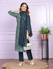 Good Looking Wear Teal Green Color V Neck Salwar Suit