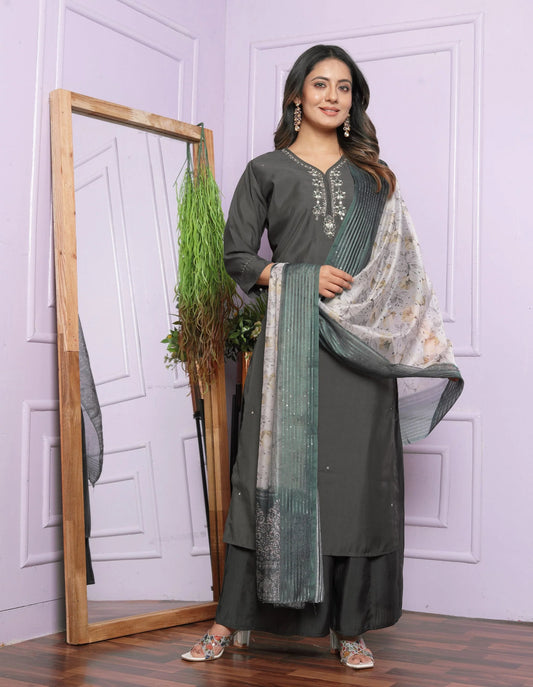 Exclusive Hand Work Grey Color Palazzo Suit