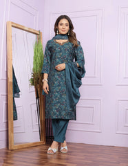 Fashionable Print Teal Blue Color Salwar Suit