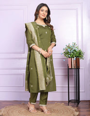 Reception Wear Mehendi Green Embroidery Work Salwar Suit