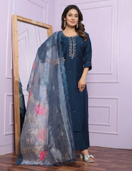 Amazing Roman Silk Navy Blue Palazzo Suit