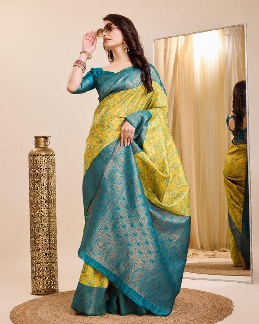 Designer  Jacquard Work Yellow Color Saree