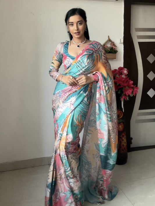 Ready To Wear Multi Color Digital Print Saree