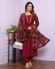 Lovely Red Color Gher Kurti With Afghani Style Suit