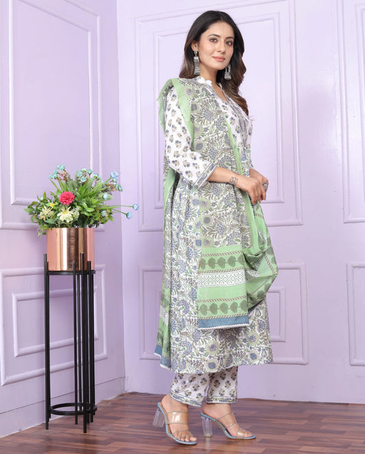 Innovative Charming Cotton Round Kurti Pant With Dupatta