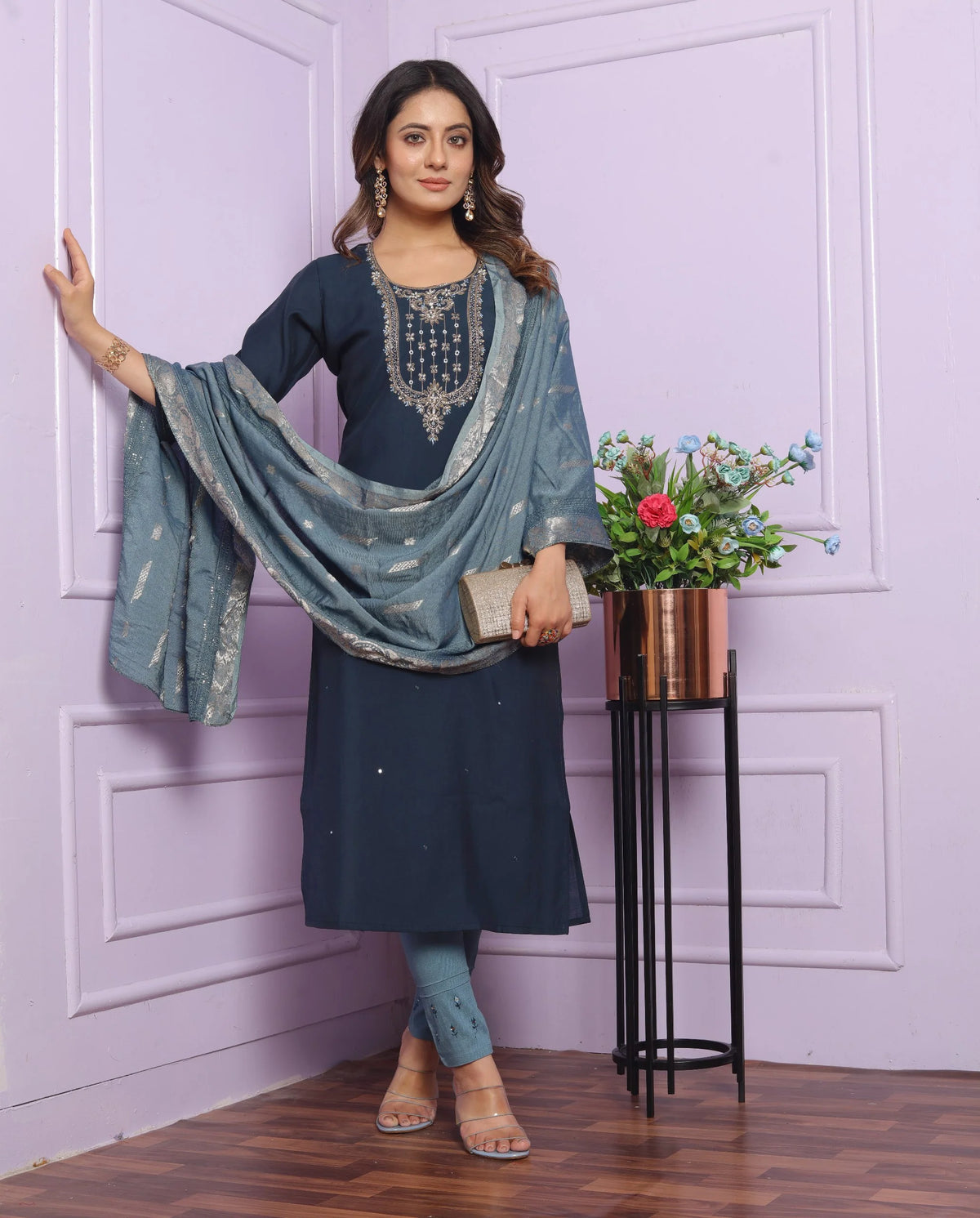 Stylish Catching Blue Color Salwar Suit Jacquard Dupatta